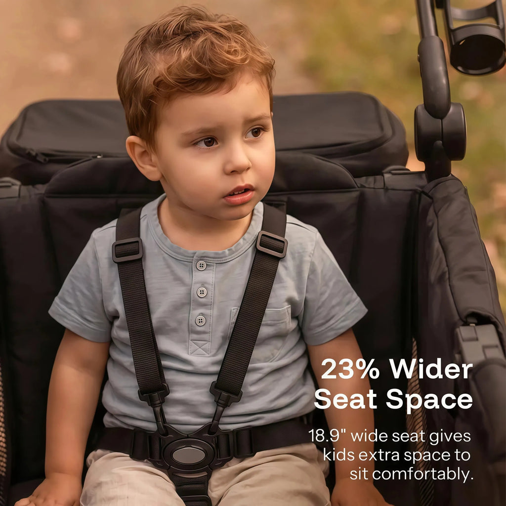 2-Seat Foldable Wagon Stroller for Kids with UPF 50+ Canopy, Mosquito Net & All-Terrain Wheels