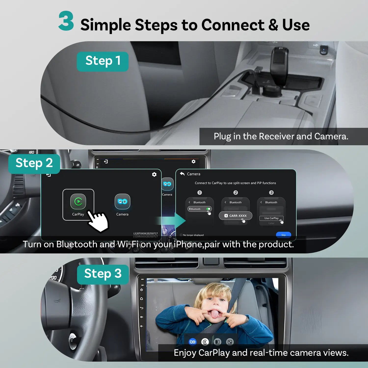 OTTOCAST Baby Car Camera & Wireless CarPlay Adapter 1080P