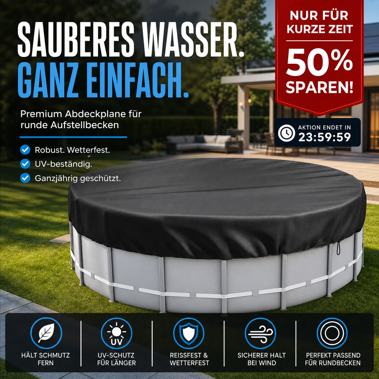 🥳HEISSER SALE 2026🥳💞50.000+ VERKAUFT!👵❤️  210D Oxford – wasserdichte Abdeckung für Aufstellpools